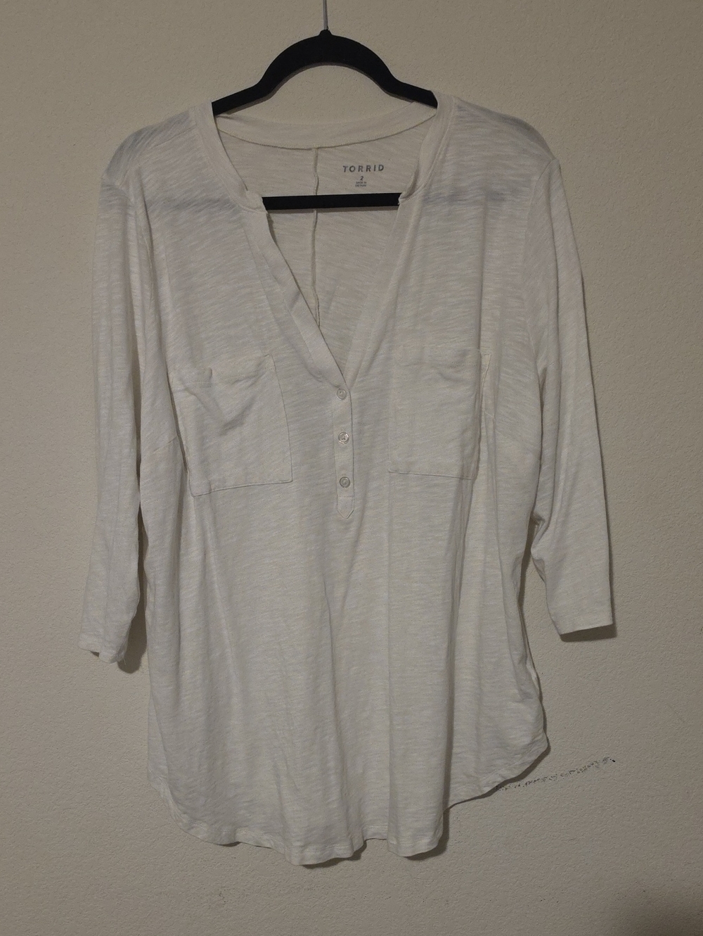 torrid White Slub Knit Henley Tunic with Chest Pockets